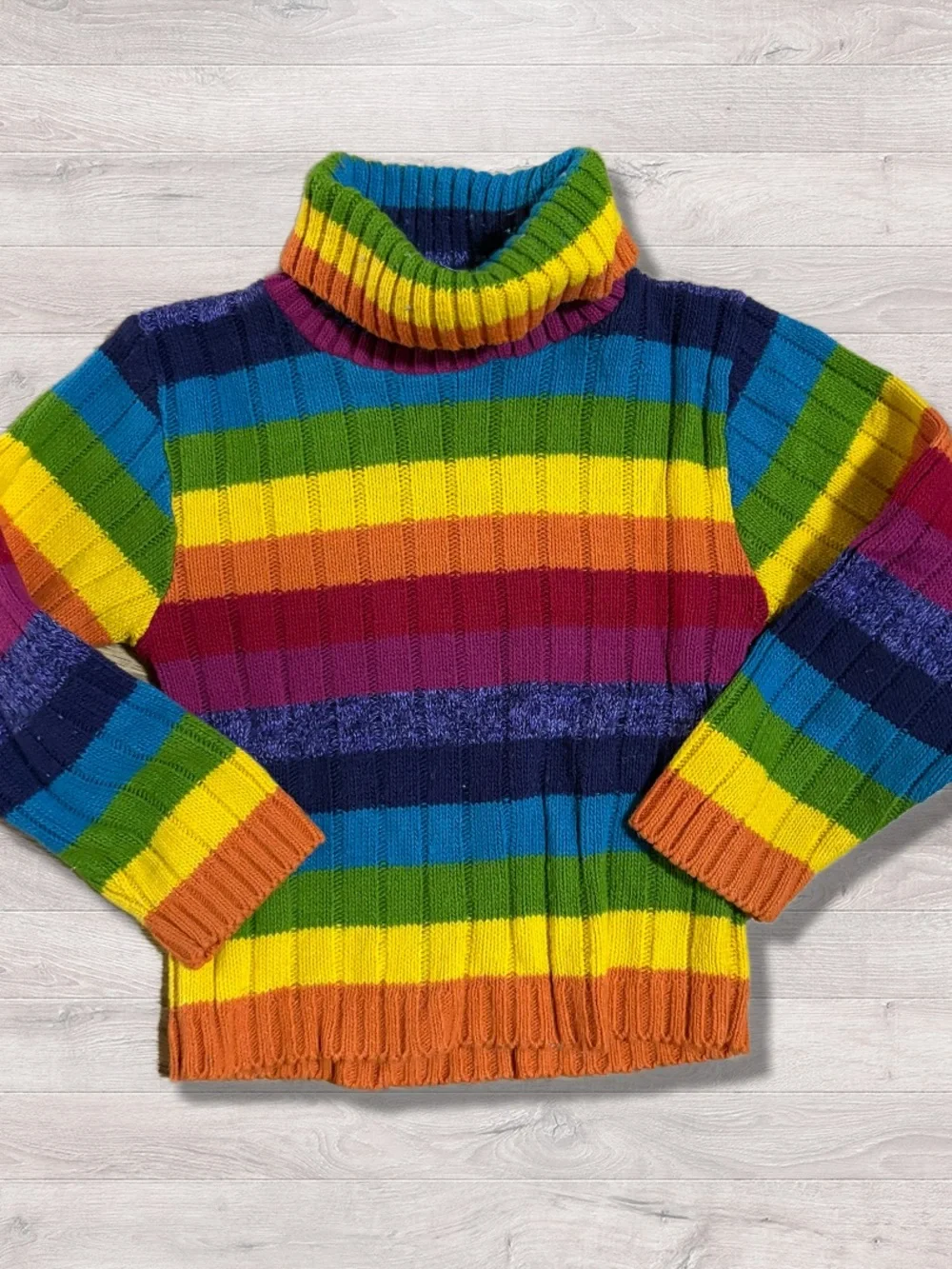 Vintage 90s Knitty Gritty Striped Rainbow Colorful Turtleneck Sweater 2T